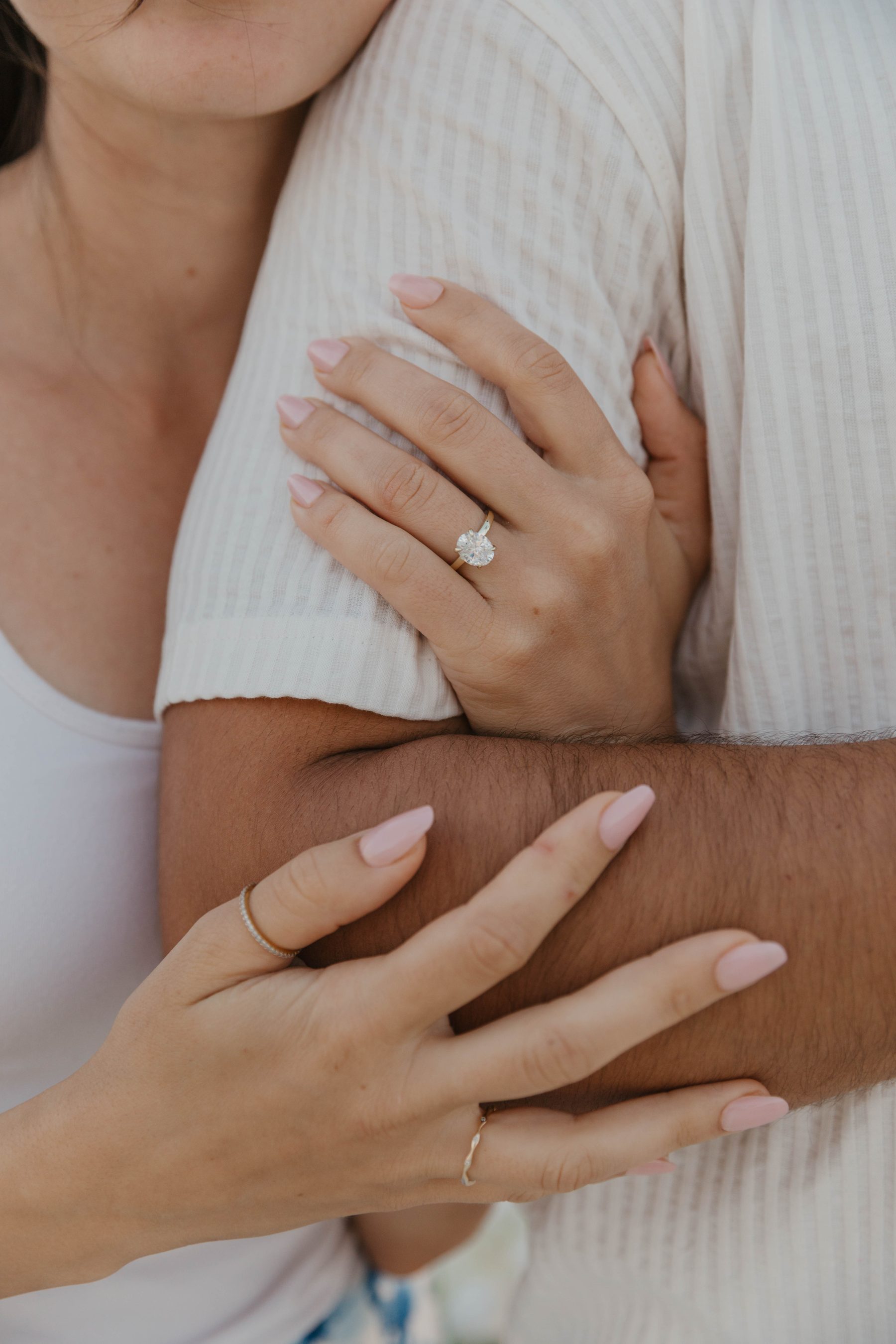 Close-up of hands showing a new engagement ring — Dejeu Crew engagement photography